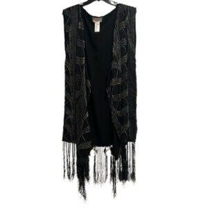 Free People Boho Velvet Detail Fringe Kimono OS